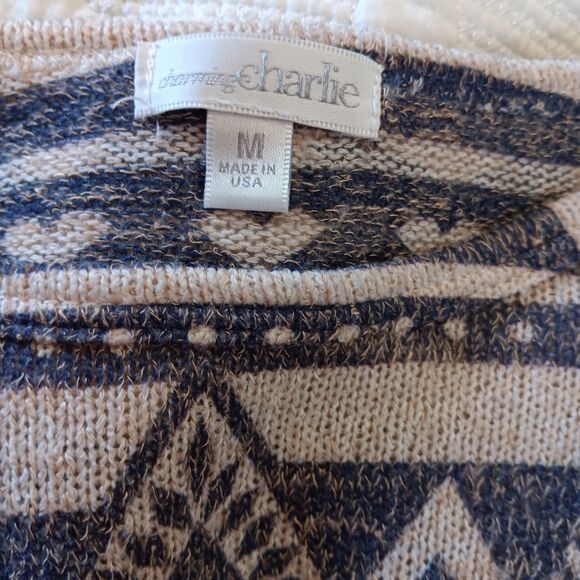 Charming Charlie Made In The USA Geometric Aztec Design Sz M Top Blueish Gray - Picture 10 of 12